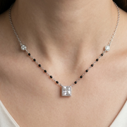 925 Sterling Silver Plated Stones Mangalsutra in Rhodium Plated 9 inches